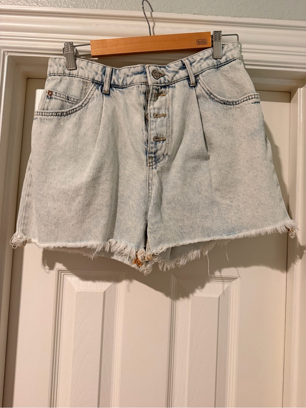 Zara Light Blue High Waist Button-Front Denim Shorts